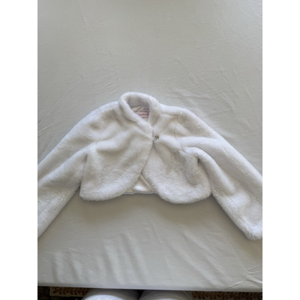 Girls Bonnie Jean White Faux Fur Shrug Jacket Cropped Bolero Size Large L